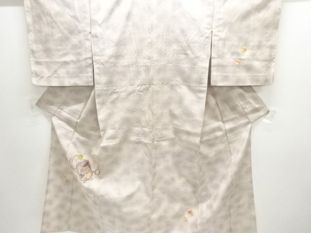 JAPANESE KIMONO / ANTIQUE HITOE KIMONO / SILK / TSUMUGI / EMBROIDERY / HOLLYHOCK